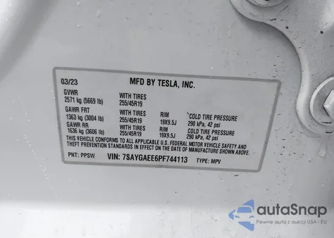 2023 Tesla Model Y Awd/Long Range Dual Motor All-Wheel Drive from USA, damaged, VIN 7SAYGAEE6PF744113